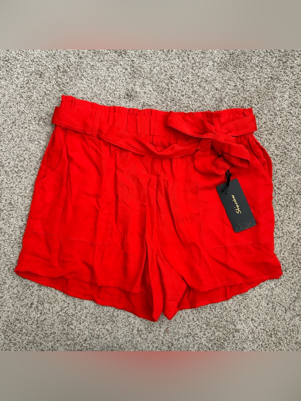 Red Paperbag Waist Women's Shorts